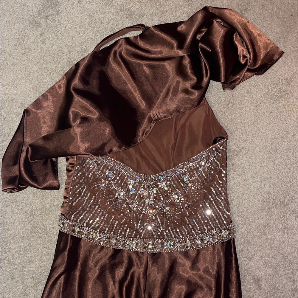 Tony Bowls Elegant Brown Halter Dress with Embellishments xl - Picture 7 of 12